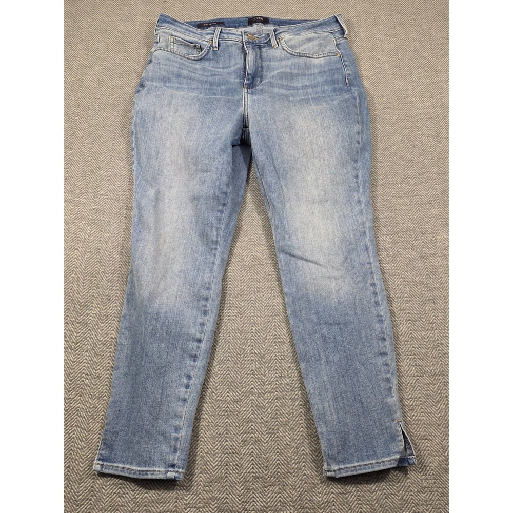 NYDJ Ami Skinny Jeans Light Wash Blue Lift Tuck Ankle Side Slit Denim Womens 12P